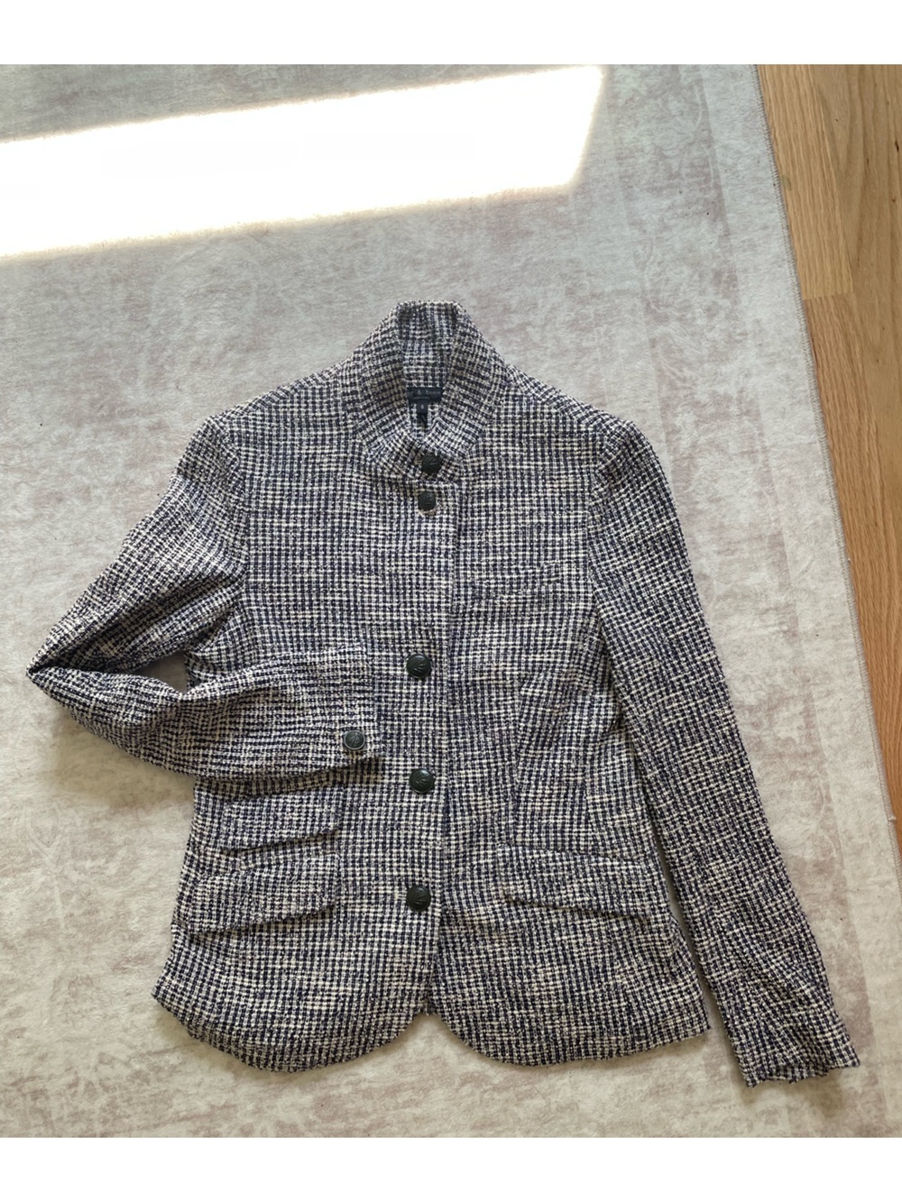 rag & bone tweed check cotton Stand-Collar Blazer